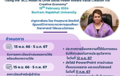 การประชุมวิชาการระดับชาติและนานาชาติ ครั้งที่ 7: “การขับเคลื่อนพลังทางสังคมด้วย BCG Model พลิกโฉมวิจัยและนวัตกรรมเพื่อการขับเคลื่อนเศรษฐกิจไทย”